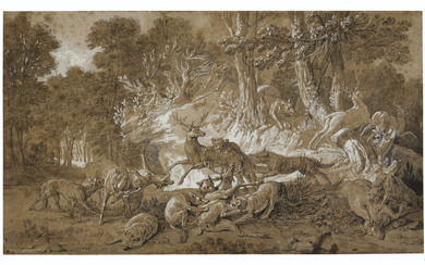 Jean-Babtiste Oudry (Paris 1686-1755 Beauvais), Stags hunted by wolves