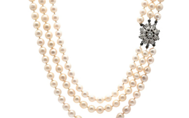 Jewellery Pearl necklace PEARL NECKLACE, 3-row, cultured pearls approx. 6,9-7...