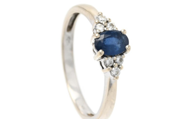 Jewellery Ring RING, 18K rhodium plated gold, oval-cut blue sapphir...