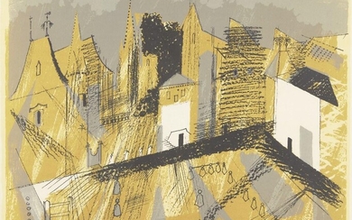 John Piper CH, British 1903-1992, Parthenay, 1958; lithograph in colours on Barcham Green wove, signed in pencil, printed and published by Harley Brothers, image: 45.5 x 57 cm, (framed) (ARR)