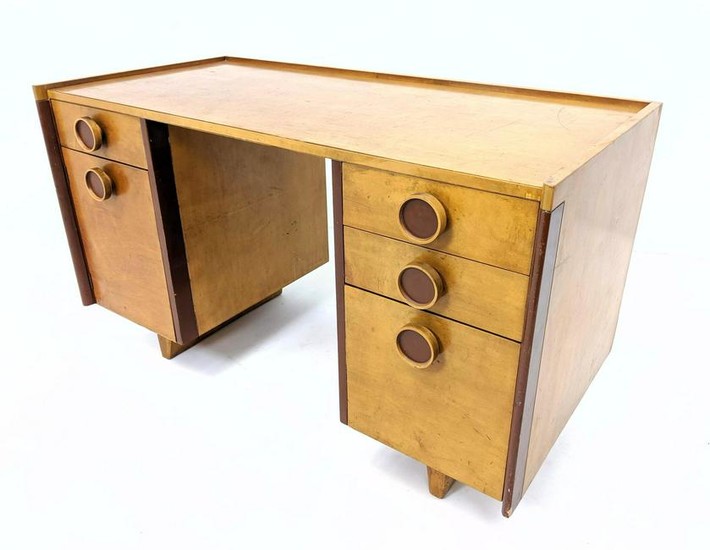KROEHLER Art Deco Style Desk. Maple frame with burnt re