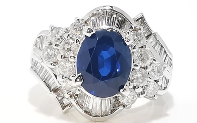 Kashmir 3.82ct Deep Blue sin tratamiento 12.86gr - 900 Platinum - Ring - 2.54 ct Sapphire - Diamonds
