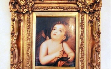 Kpm Hand Painted Porcelain Plaque Of Cupid Sharpening
