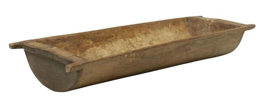 LARGE RUSTIC WOOD TRENCHER DOUGH BOWL, 55.5"L