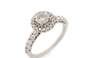 Ladies 14k White Gold Round Halo Diamond Engagement Ring