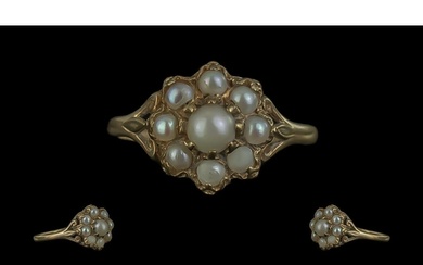 Ladies - Attractive 9ct Gold Seed Pearl Set Cluster Ring. Fl...