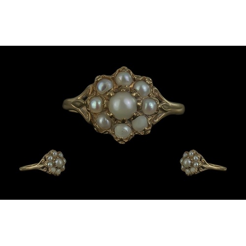 Ladies - Attractive 9ct Gold Seed Pearl Set Cluster Ring. Fl...