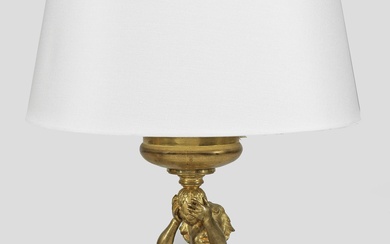 Lampe de table Napoléon III à 1 pied ; bronze doré. Sur un socle rond...