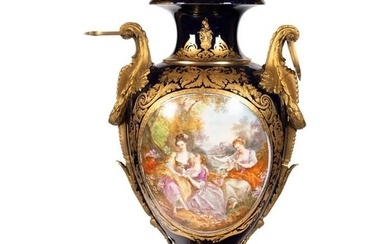 Large French Gilt Bronze Mounted Sevres Porcelain Urn