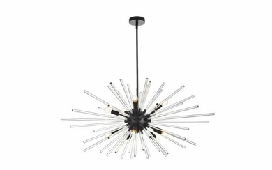 Large Sputnik Glass Rods Black Chandeliers Foyer Dining Room 10 Light Fixtures