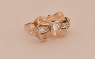 Large floral ring - rose/yellow gold (18K), diamond.