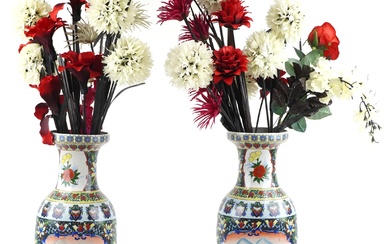 Large pair of Chinese porcelain vases decorated with flowers...