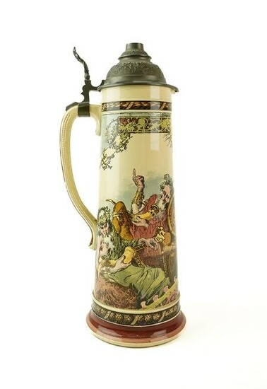 Late 19th c. Mettlach Pottery Oversized Stein
