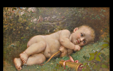 Leon Bazile PERRAULT (1832-1908) baby on the grass, 1905, oil...