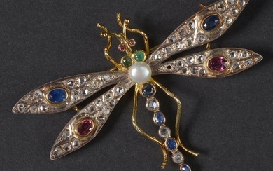 Libellule" brooch in 18-carat yellow gold set with...