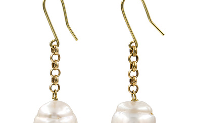 Long earrings with chain in gold and Australian pearls