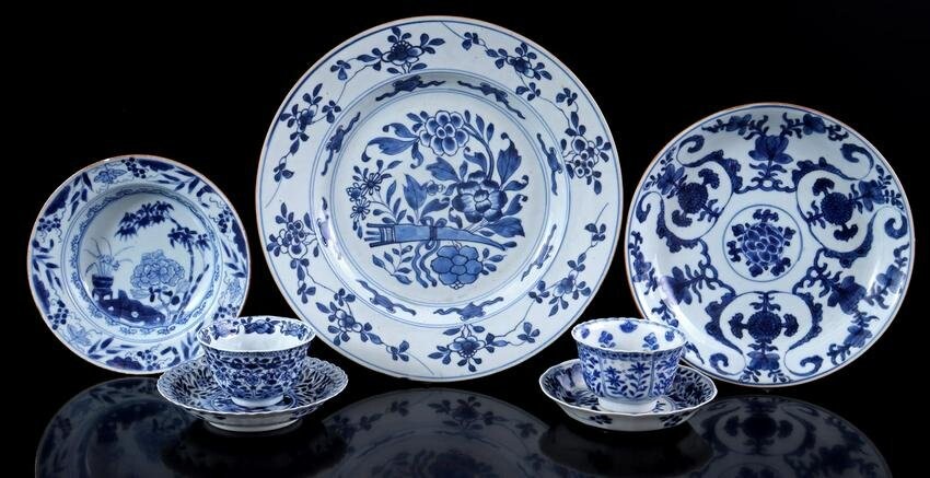 Lot Oriental porcelain bu. dish with blue decor of