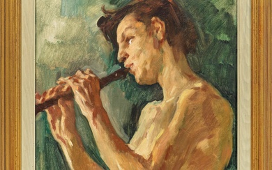 Lotte Laserstein (1898 Hollande prussienne - 1993 Kalmar/Suède) Demi-nu masculin jouant de la flûte Réalisé...