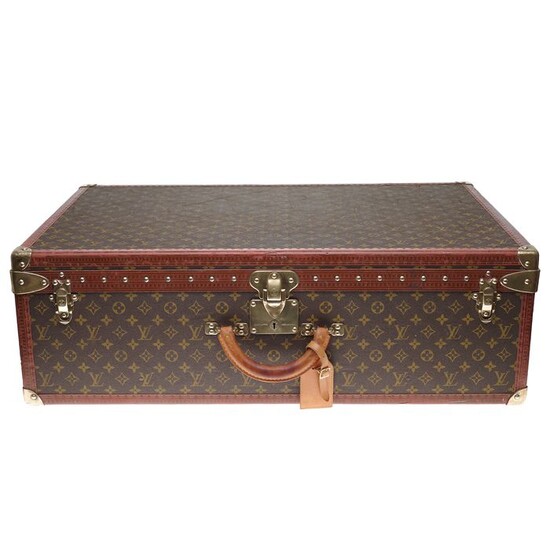 Louis Vuitton - Superbe Valise rigide vintage 80cm en toile monogram et bijouteries en laiton Suitcase