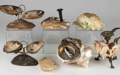 MOTHER-OF-PEARL / SHELL DESK ACCESSORIES, LOT OF SEVEN