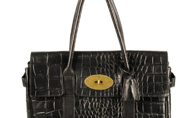 MULBERRY - an embossed Bayswater handbag. Crafted black
