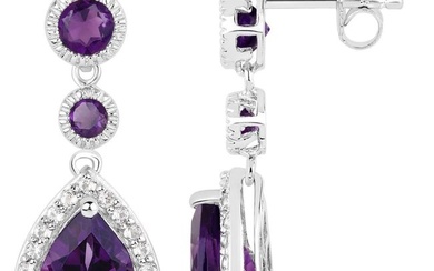 Massive 7 Carats Amethyst and White Topaz Dangle Earrings 18k White Gold Plated