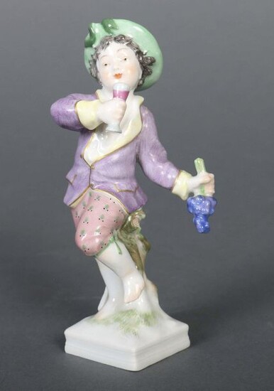 Meyer, Friedrich Elias Erfurt 1723 - 1785 Berlin. Monthly/starsign figure ''October/Scorpio,'' E: c. 1775, A: KPM, Berlin, 1962-92, porcelain, glazed and decorated with mouldy colours and sparingly gilded, an insecurely running, slightly staggering...