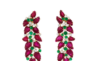 Michele della Valle, Pair of ruby, emerald and diamond earrings