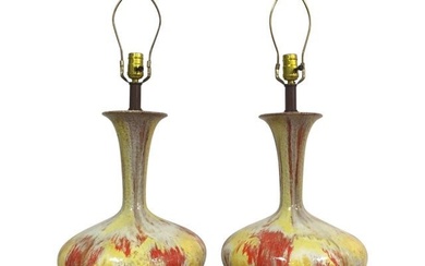 Mid-Century Yellow & Red Table Lamps - A Pair