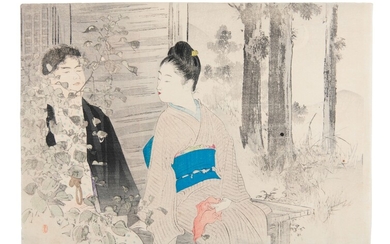 Mizuno Toshikata 水野年方 (JAPON, 1866-1908) Shinobi Oto Kuchi-e tata-e Gravure sur bois Éditeur : Bungei...