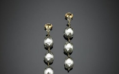 Mm 10/10.50 circa pearl and single cut diamond silver