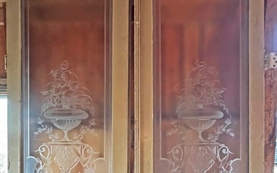 Monumental Pair of Beaux Arts Etched Glass Doors