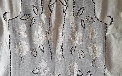 Museum curtain made of 100% pure linen with cutwork embroidery and Rhodes stitch - all handmade - 205 x 300 cm