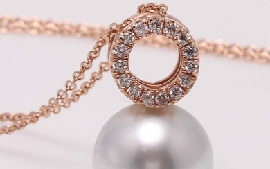 NO RESERVE PRICE - 14 kt. Rose Gold - 12.2mm Australian South Sea Pearl - Necklace with pendant - 0.15 ct