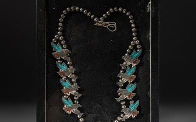 Native American Silver Necklace Inlaid Gemstone