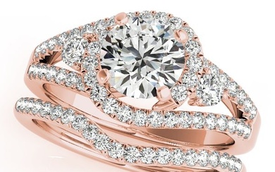 Natural 2.05 CTW Diamond Engagement Ring SET 14K Rose Gold