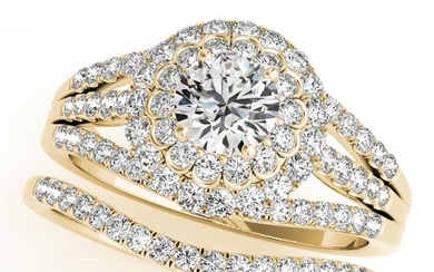 Natural 2.63 CTW Diamond Engagement Ring SET 14K Yellow Gold