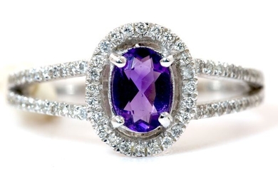Natural amethyst oval Halo diamond ringby Dianoche - 14 kt. White gold - Ring - 0.36 ct Amethyst - Diamonds