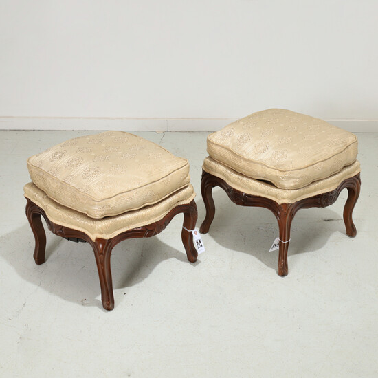 Near pair Rococo Revival upholstered footstools