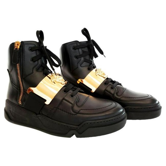 New VERSACE BLACK LEATHER HIGH TOP SNEAKERS for MEN