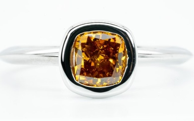 **No Reserve** - 18 kt. White gold - Ring - 1.01 ct Diamond - Natural Fancy Vivid Yellowish Orange I1