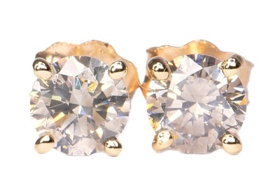No Reserve Price - 1.10 ctw Natural Fancy Gray SI1 - 14 kt. Yellow gold - Earrings - 1.10 ct Diamond