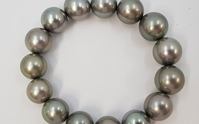 No Reserve Price - 11x14mm Round Metallic Green Tahitian pearls - Bracelet