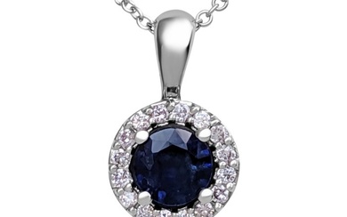 No Reserve Price - Necklace with pendant - 14 kt. White gold - 0.78 tw. Sapphire - Diamond