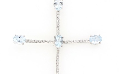 No Reserve Price - Pendant - 18 kt. White gold - 7.50 tw. Aquamarine - Diamond