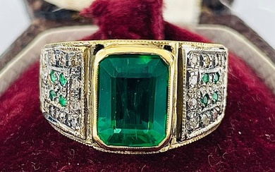 No Reserve Price - Ring - 12 kt. Silver, Yellow gold Emerald - Diamond
