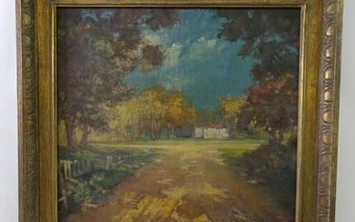 OIL ON CANVAS FALL LANDSCAPE W/ HOUSE 24"x20"