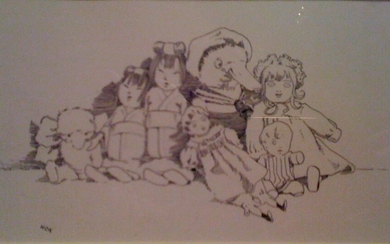 ORIGINAL PEN AND INK DRAWING FROM JOSEPHINE AND HER DOLLS