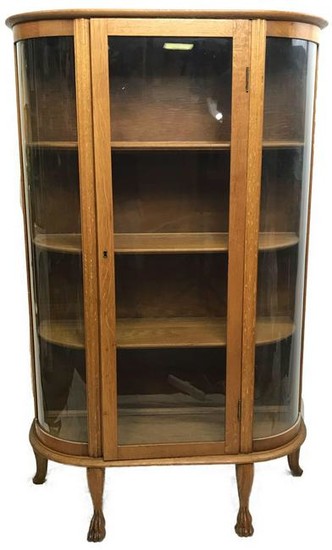Oak Curved Glass China Cabinet, Paw Feet Antique, Curvy