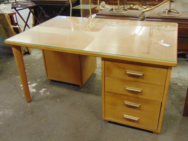 Oakmasters modern partners desk in blond oak, 3 drawers